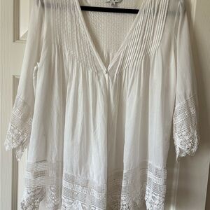 CAbi White Lacy Overblouse